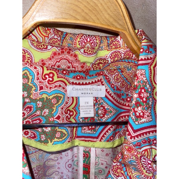 Charter Club Woman Acanthus Geometric Floral Plus Size 2x Button Up Jacket - Picture 3 of 3